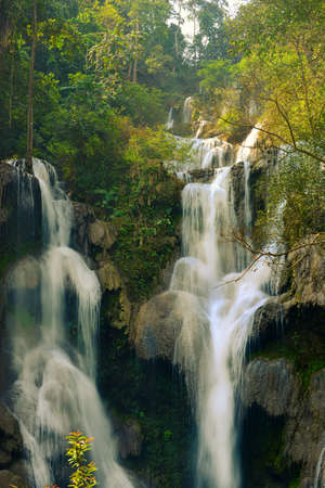 Kuang Xi or Tat Kuang Si  Gorgeous three-tiered waterfall located south of Luang Prabang Laos South East Asia.の写真素材