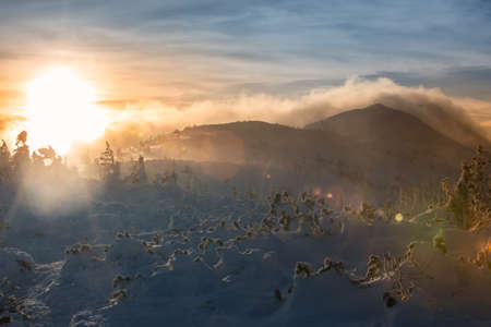 Babia Gora trail Cold Windy winter afternoonの写真素材