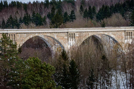 Stanczyki in winter Two historic railway viaducts Northern Polandの写真素材