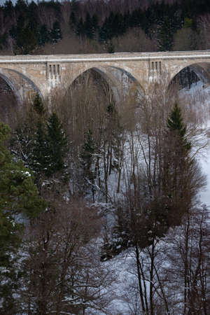 Stanczyki in winter Two historic railway viaducts Northern Polandの写真素材