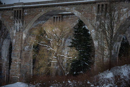 Stanczyki in winter Two historic railway viaducts Northern Polandの写真素材