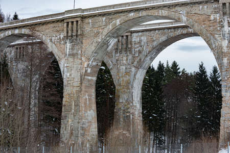 Stanczyki in winter Two historic railway viaducts Northern Polandの写真素材