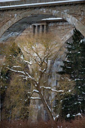 Stanczyki in winter Two historic railway viaducts Northern Polandの写真素材