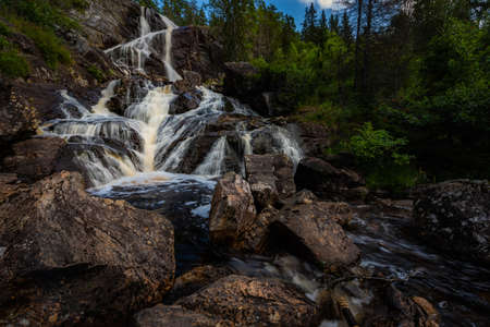 Elgafossen - Algafallet Waterfall located between two countries Sweden and Norway on Elja Riverの写真素材