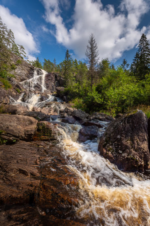 Elgafossen - Algafallet Waterfall located between two countries Sweden and Norway on Elja Riverの写真素材