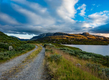 Norway road trip - Dirt Road near lake Stavatnの写真素材