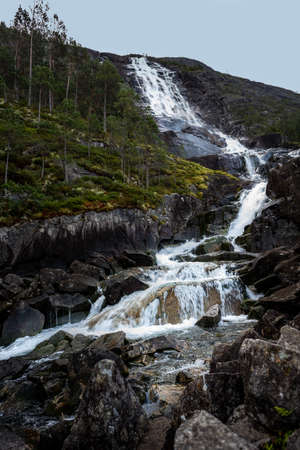 Langfossen Waterfall  Norway route E134 Akrafjordenの写真素材