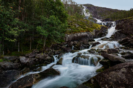 Langfossen Waterfall  Norway route E134 Akrafjordenの写真素材