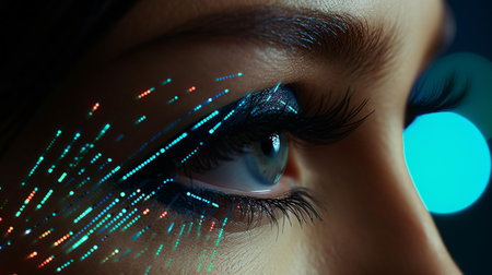 Close up shot of beautiful woman's eye with creative make-upの素材