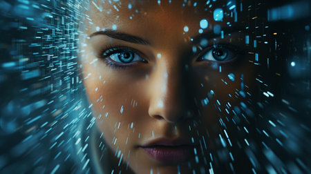 Close-up portrait of a beautiful girl with blue eyes. 3d renderingの素材
