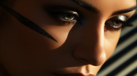 Close-up portrait of a beautiful young woman with dark make-upの素材