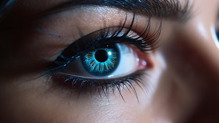 A mesmerizing close-up of a woman's captivating blue eyeの素材