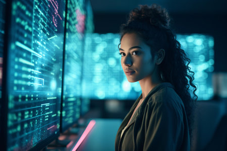 A woman using a computerの素材