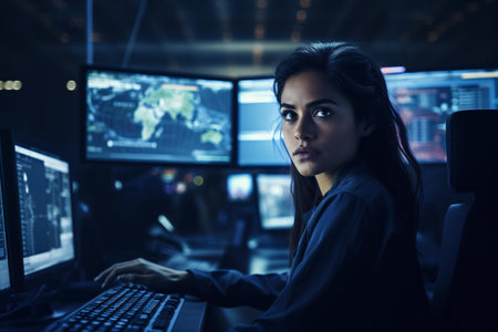 A woman working on a computerの素材
