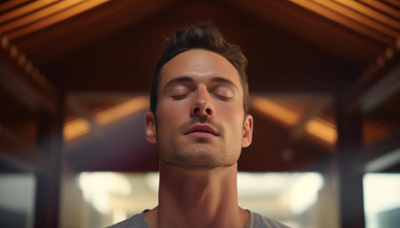 A man with closed eyesの素材