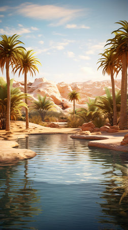 Palm trees reflected in tranquil watersの素材