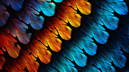 A vibrant and detailed close-up of a bird's colorful plumageの素材