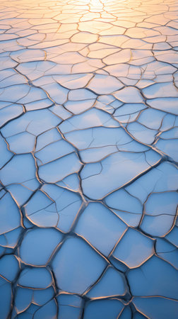 A dramatic sunset over a textured and cracked landscapeの素材