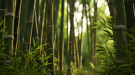 A serene bamboo forest filled with lush green plantsの素材