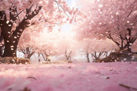 A vibrant pink floral landscapeの素材