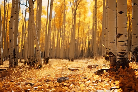 A dense and vibrant forest with a canopy of colorful leavesの素材