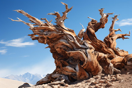 A majestic ancient tree standing tall in the barren desert landscapeの素材