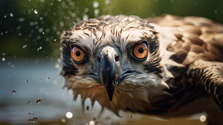 A majestic bird of prey gracefully gliding through the waterの素材