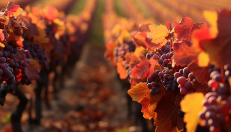 A cluster of ripe grapes hanging from a vineの素材