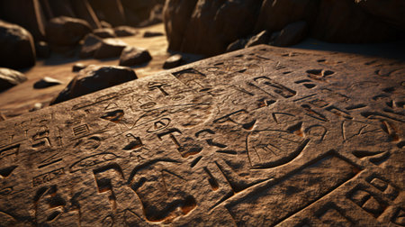 An ancient stone with inscriptionsの素材