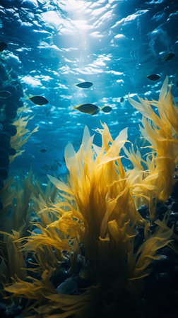 A school of colorful fish swimming in the clear blue ocean waterの素材