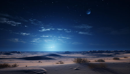 A serene night sky with a radiant full moon and twinkling starsの素材