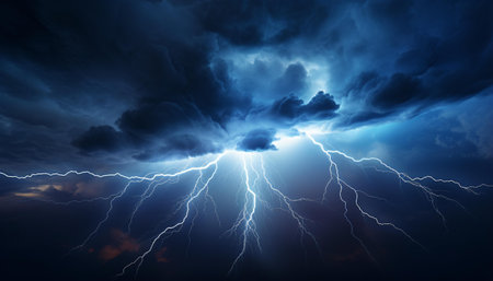 lightning striking a stormの素材