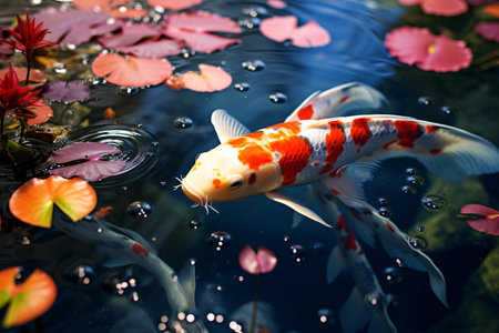 a group of fish swimming in waterの素材