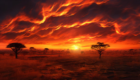 a sunset over a fieldの素材