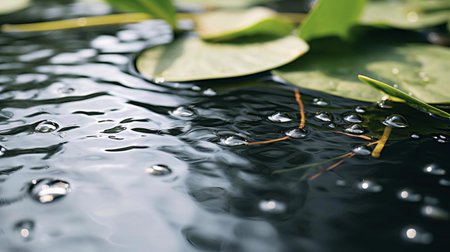 a close-up of water droplets on a leafの素材