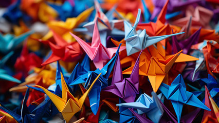 a close-up of some colorful paperの素材