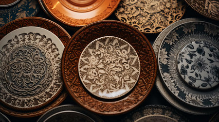 a group of plates with designs on themの素材