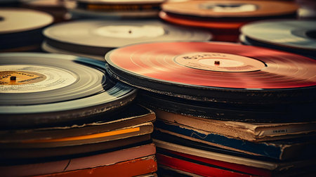 a stack of vinyl recordsの素材
