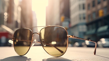 a pair of glasses on a streetの素材