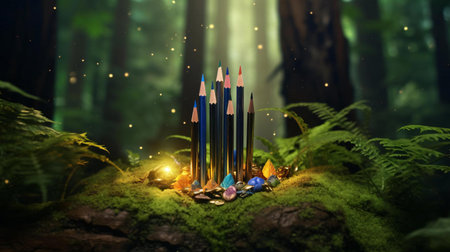 a group of plants and rocksの素材