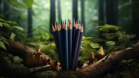 Mockup of a set of metallic colored pencilsの素材