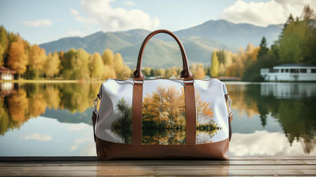 a basket with leaves on a dockの素材