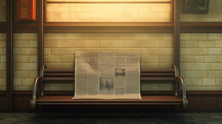a bench with a newspaper on itの素材