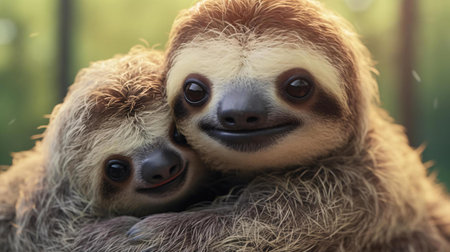 a sloth and a baby slothの素材