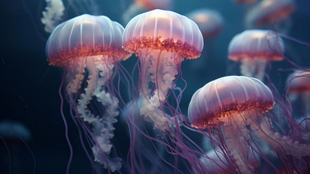 a group of colorful jellyfishの素材