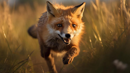 a fox running through grassの素材