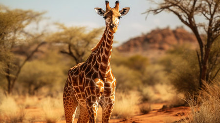 a giraffe standing in a fieldの素材