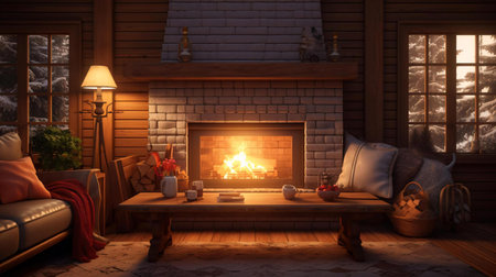 a fireplace in a living roomの素材