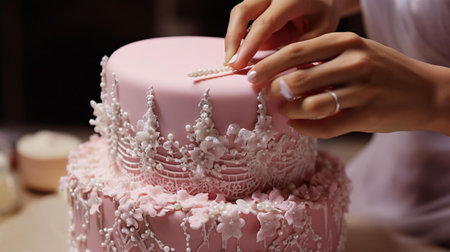 a woman cutting a cakeの素材
