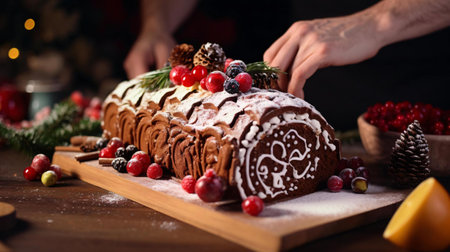 a cake with chocolate frosting and berries on topの素材